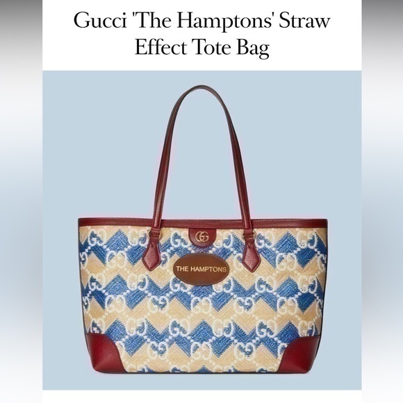 New authentic Gucci raffia “the Hampton” leather trim tote - Picture 1 of 16